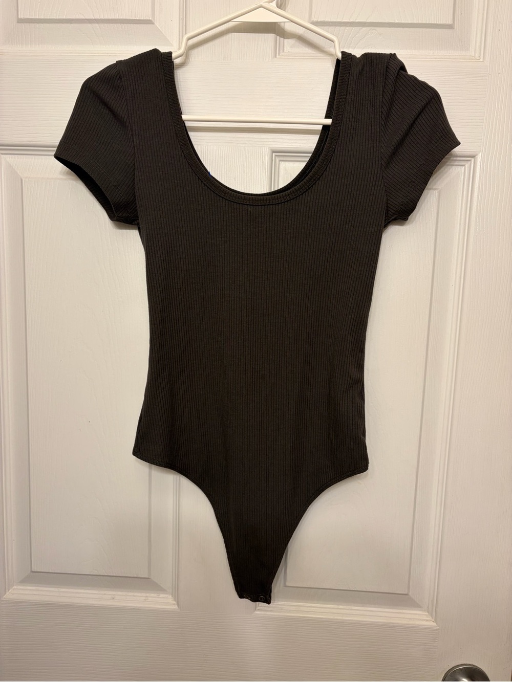 American Eagle Outfitters Black Scoop Neck Ribbed Short Sleeve Bodysuit